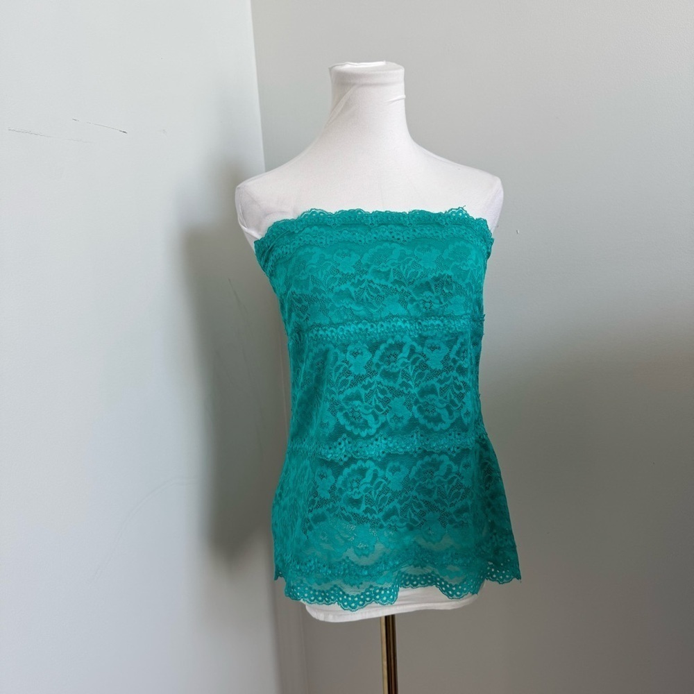 Y2K Le Chateau Teal Lace Tube Top Strapless Clubwear Party Festival Fairycore L - Picture 2 of 5